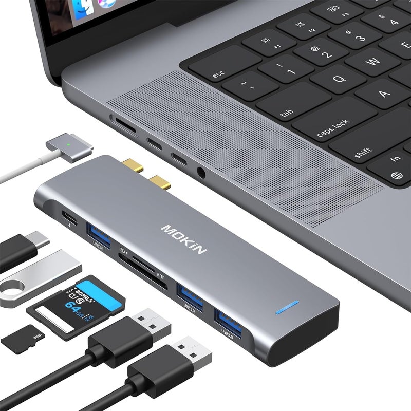 Mokin USB C Adapter for MacBook Pro/Air M1 M2 2021 2020 2019 2018, Hub MacBook Pro Accessories with 3 USB 3.0 Ports,USB C to SD/TF Card Reader and 100W Thunderbolt 3 PD Port - Image 1